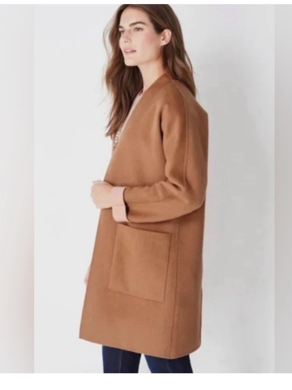 J. Jill Shire Reversible Wool Open Front Long Cardigan Coat Camel/ Pink Size S